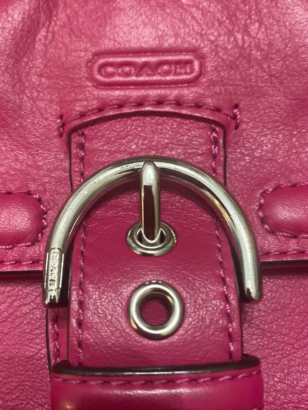 Coach Hot Pink Leather Crossbody Bag with Silver Buckle